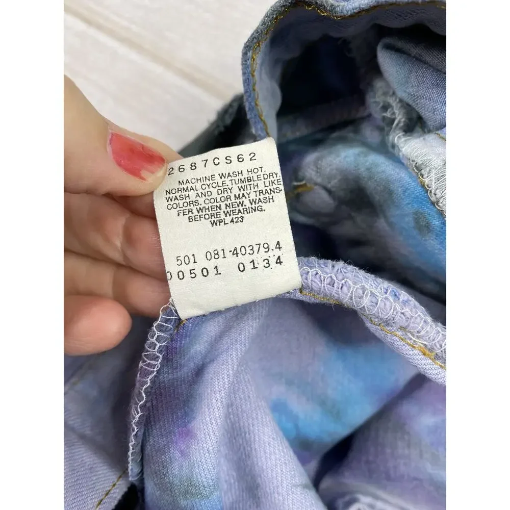 Vtg Levi’s 501 Jeans USA Made 38x34 UPCYCLED Tie Dye Distressed Button Fly 80 90